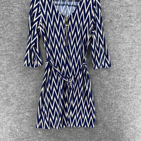 Tacera Dress Women S Small Blue Striped Sheath Short Zipper V-Neck Belted Casual - Picture 4 of 9